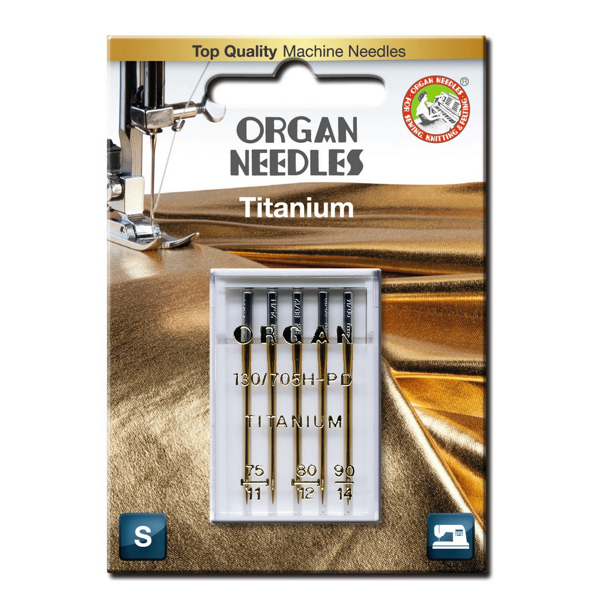 Organ Titanium Nähmaschinennadeln Stärke 75–90 mit Titanbeschichtung, Blisterverpackung